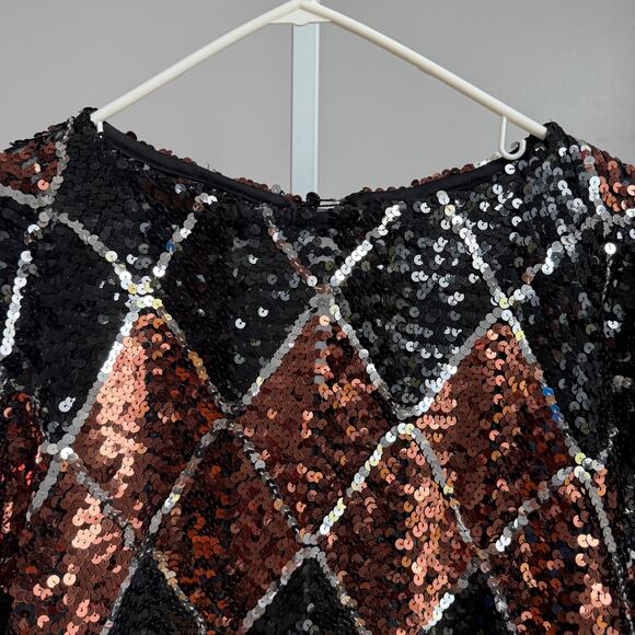 Rob Hill for Mister Jay sz M black gold sequin top - Picture 2 of 8